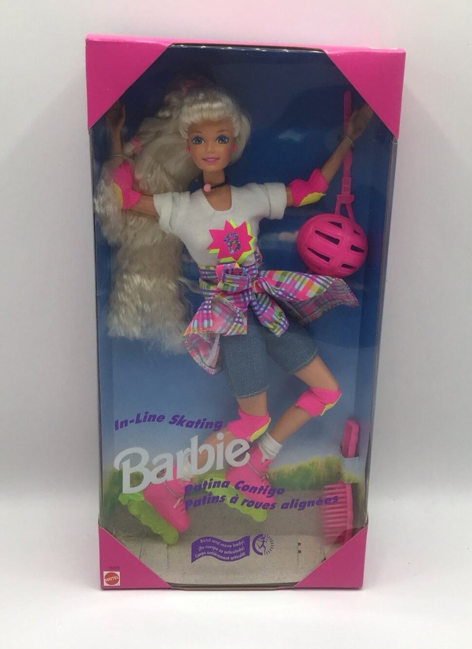 Vintage 1995 In-Line Skating Barbie Rollerblade Neon Skates NRFB Mattel 15472